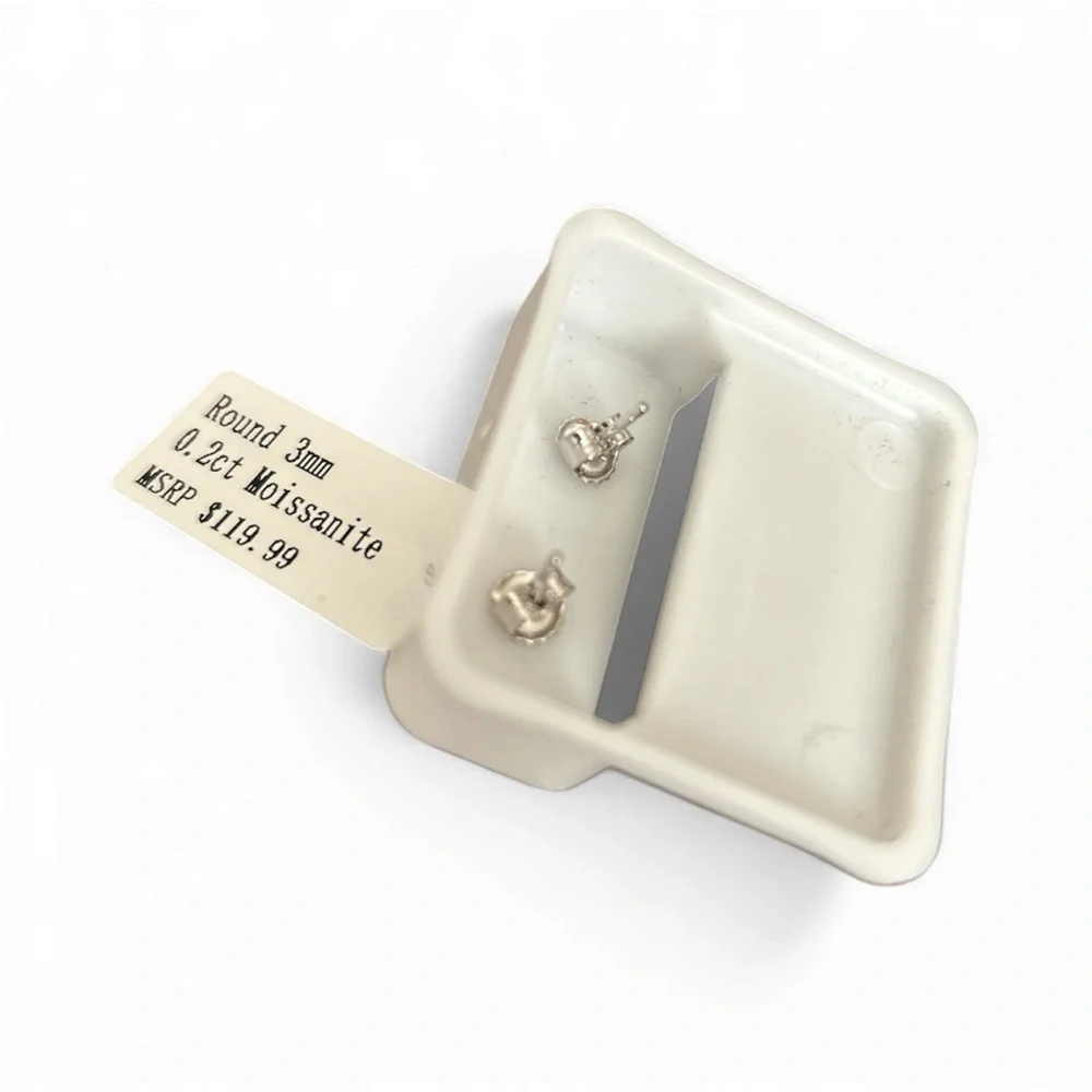 MOISSANITE Sterling Silver Stud Earrings - Picture 3 of 5